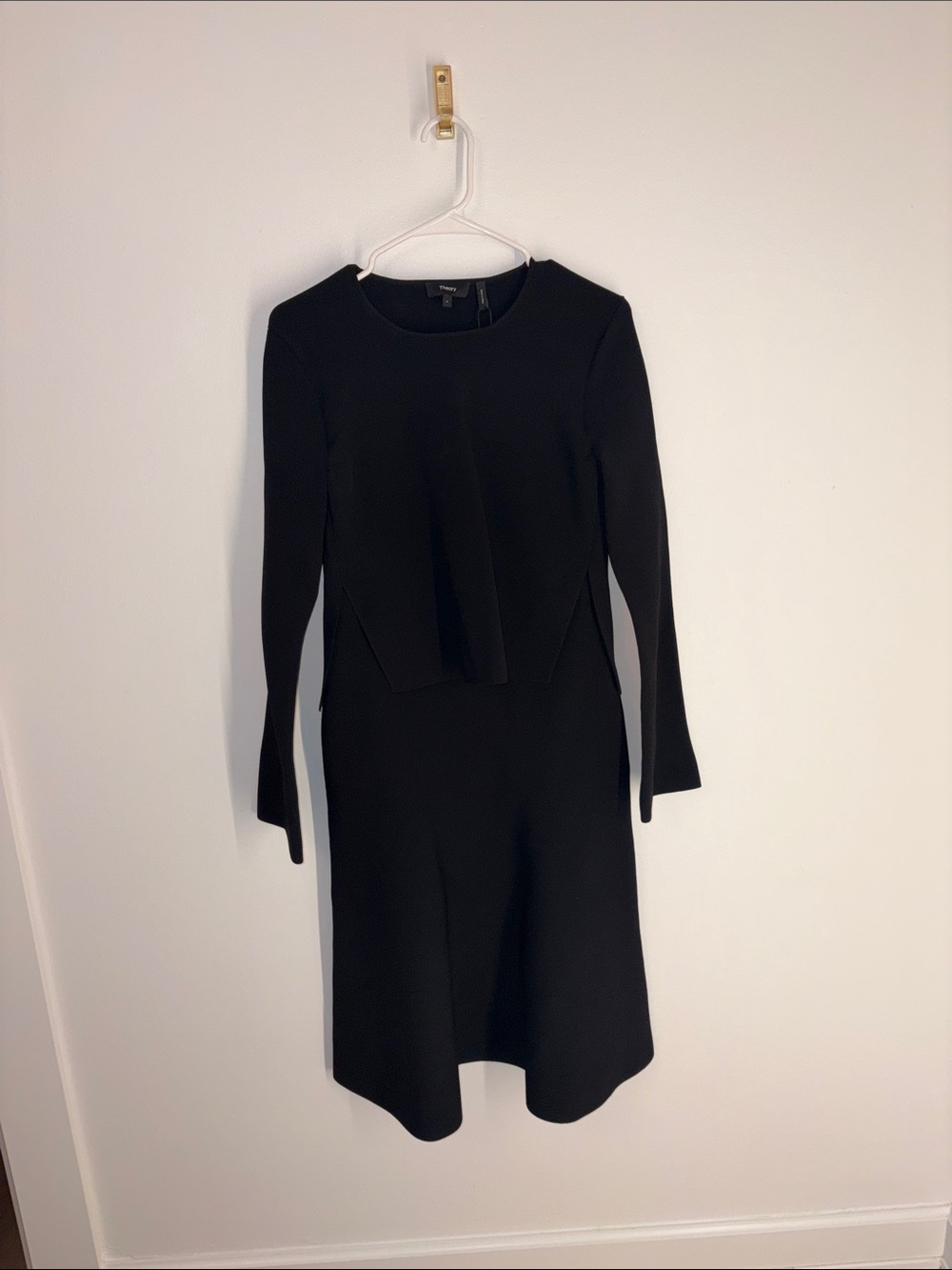 Theory Black Long-Sleeve Panelled Dress